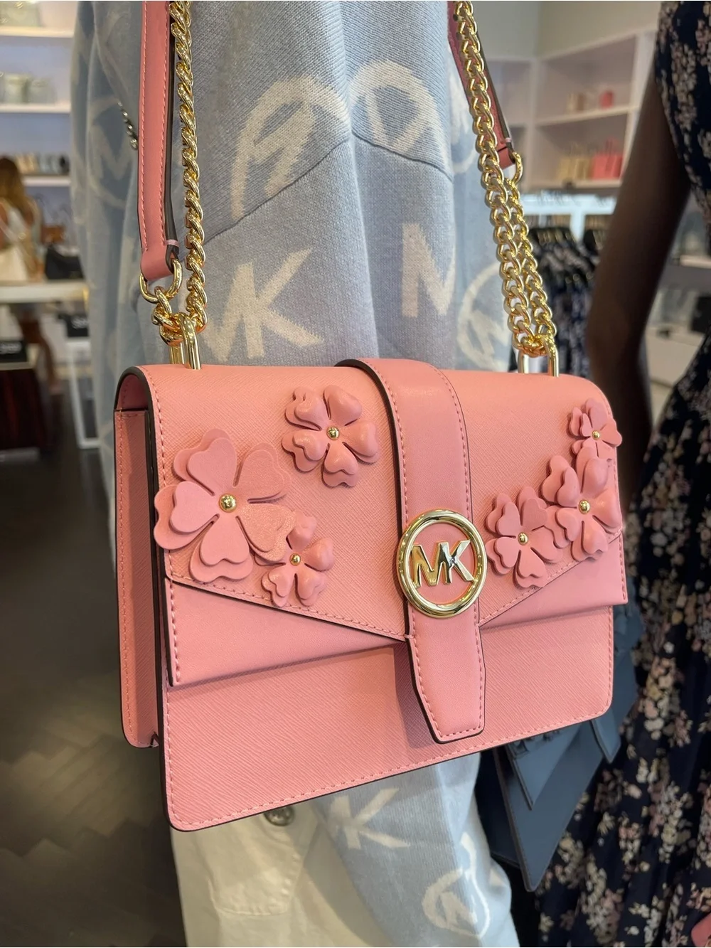 MICHAEL KORS Greenwich Small Floral Embellished Crossbody Bag Carnation  NWT